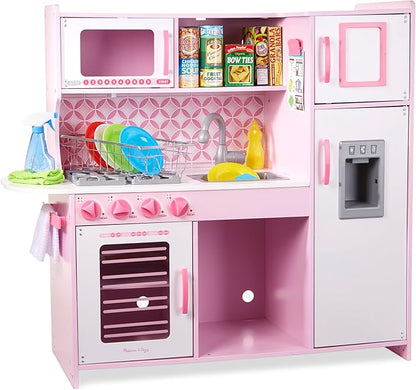 Melissa & Doug Wooden Chef’s Pretend Play Toy Kitchen With “Ice” Cube Dispenser – Cupcake Pink/White - FSC Certified