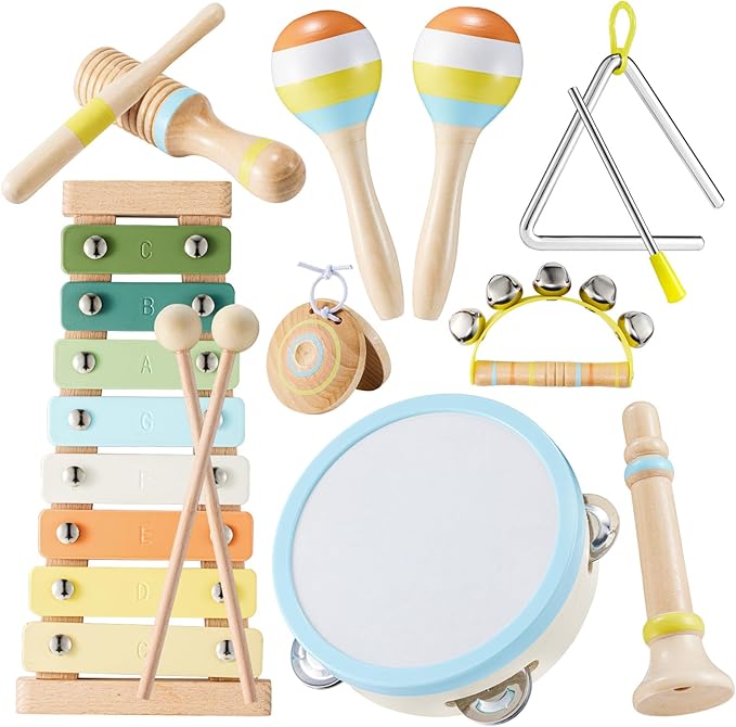 Baby Musical Instruments - Montessori Musical Toys for Toddlers 1-3 Musical Instruments for Toddlers 1-3 Neutral Colors Xylophone for Toddlers Gifts for Preschool Educational with Storage Bag