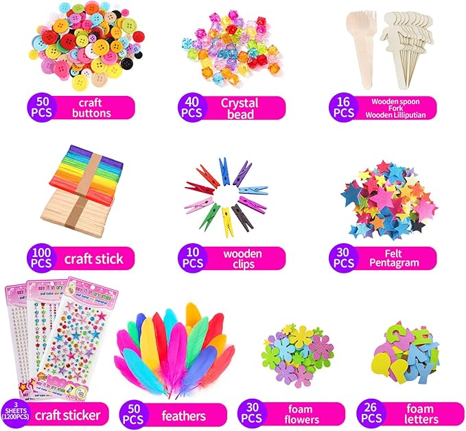 Itopstar 3000 Kids Arts and Crafts Supplies for Kids Ultimate Crafting Supply Set in Portable 3 Layered Plastic Art Box All in One for Craft Arts and Crafts for Kids Ages 8-12