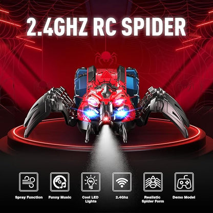 Remote Control Spider, Robot Spider Toy with 2.4 GHz Remote Controller, RC Spider Robot with Spray/Lights/Music, Realistic Spider Gift for Kids Boys, Halloween, Christmas, Holiday Toys for Party Prank