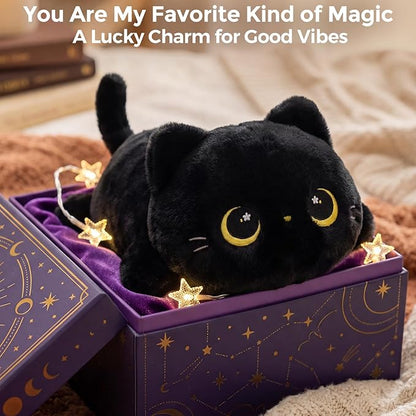 Mewaii Cute Black Cat Plush Pillow, Kawaii Plushies Black Cat Stuffed Animals, Squishy Plushies, Cuddle Plush Pillow for Kids & Girls (13 Inch)