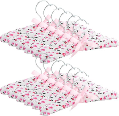 Juvale 12 Pack Satin Padded Baby Hangers for Closet, Nursery, Baby Clothes, Pink Floral Design (9.5 in)