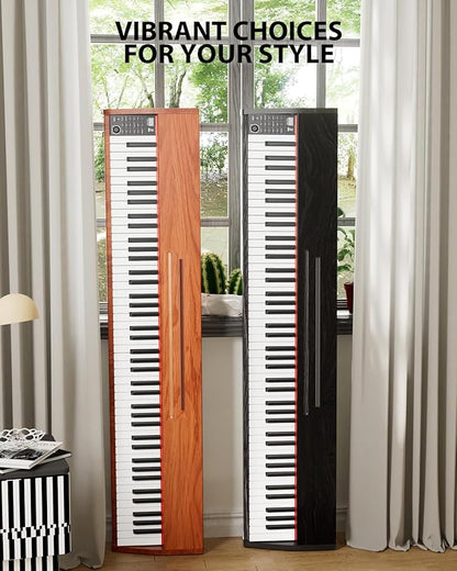 UISCOM 88 Key Digital Piano Keyboard for Beginners - Full Size Semi Weighted Wooden Electric Piano Set with Stand, Triple Pedal, Headphone,Carry Bag - Supports USB-MIDI Connecting (Wood Grain Brown)
