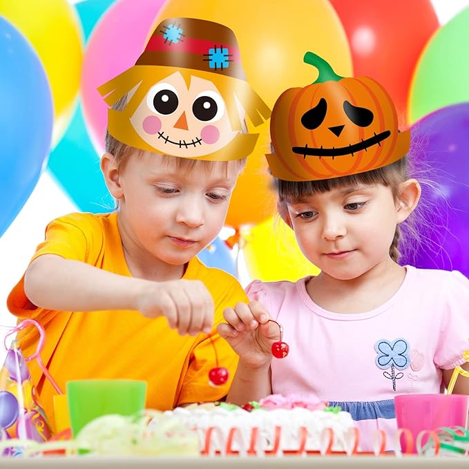 chiazllta 24 Packs Fall Crown Craft Kits for Kids Thanksgiving Pumpkin Turkey Headband Autumn DIY Art Craft Sticker Set Preschool Home Classroom Game Activities Party Favors