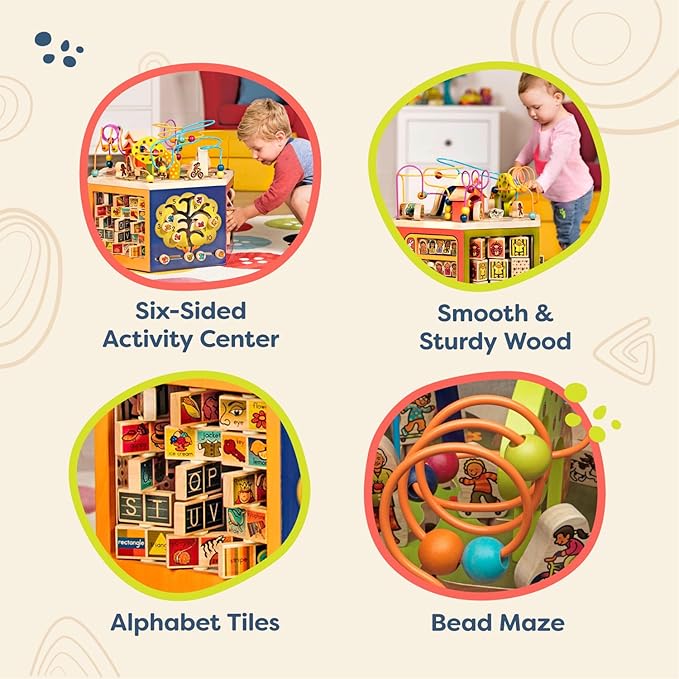 B. toys- Youniversity- Wooden Activity Cube – Developmental Learning Center – Toys for Toddlers, Kids – Alphabet, Numbers, Shapes – 12 Months +