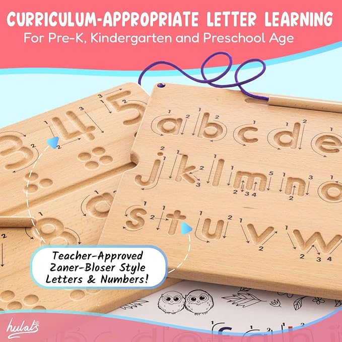 Learn to Write - Number & Letter Tracing Boards with Direction Arrows - Wooden Alphabet Learning Montessori Toys 4+ Year Old Toddler Writing Tools Beginner Preschool Classroom Must Haves