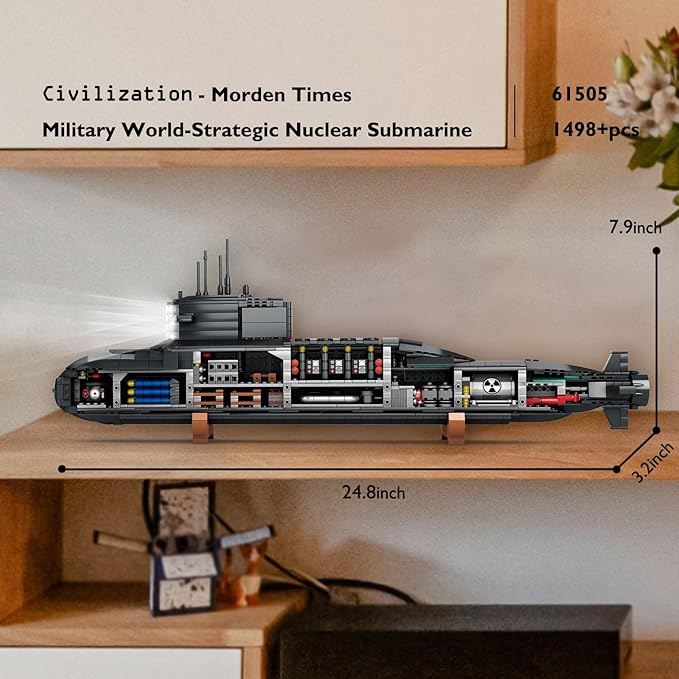 JMBricklayer Nuclear Submarine Building Sets - Military Submarine Toys with Lights, WW2 History Collectible Home Decor Battleship Construction Set, Army Toy Gifts for Boys Men Adults
