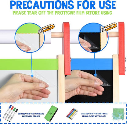 Joyooss Easel for Kids Easel, Wooden Easel Whiteboard & Chalkboard Easel, Foldable Height Adjustable Double Sided Toddler Art Easel Kids, Art Easel for Kids Age 4-8 9-12 Magnetic Board for Kids Easel