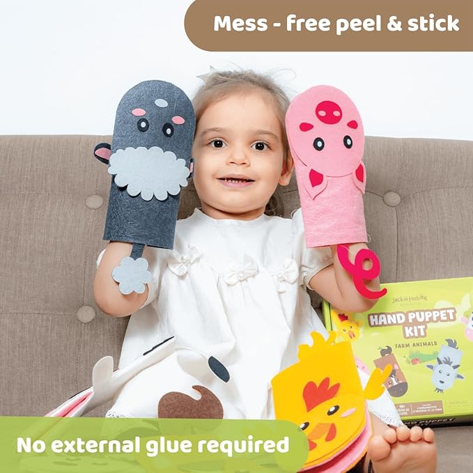 jackinthebox Hand Puppet Making Kit -6 Farm Animals Felt Puppet Craft Kit for Kids,Creative DIY Arts & Crafts Kit Make Your Own Puppets for Storytelling Role Play, Great Craft Gifts for Kids Ages 4-8