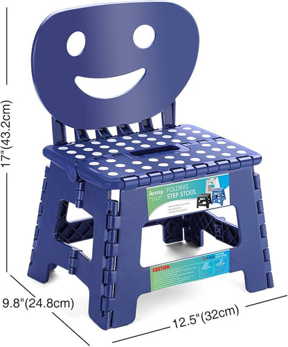 ACSTEP Folding Step Stool with Back Support for Kids,9" Kids Step Stool for Outdoor or Indoor Kitchen Step Stools and Bathroom Stool for Toddlers Boys Girls - Royal Blue