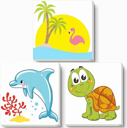 Hiolife 3 Pack Paint by Number Kits for Kids, 8X 8 inch Framed,Colorful Animals Oil Painting Kits for Girls and Boys, Painting Sets for Childrens,Home Wall Decor