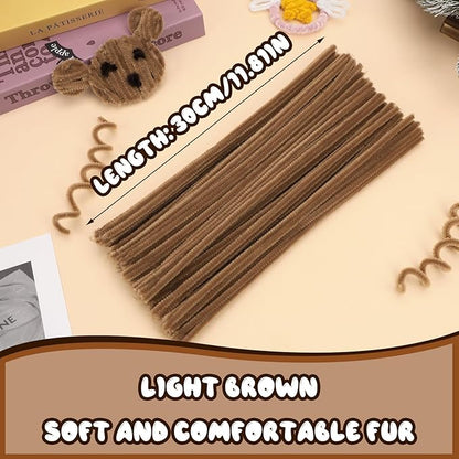 Pipe Cleaners, 100PCS Christmas Pipe Cleaners Craft Supplies, Light Brown Pipe Cleaners Bulk Fuzzy Sticks for DIY Art and Craft Projects Home Decoration