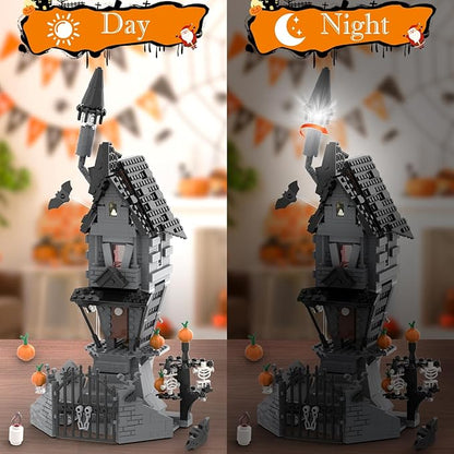 BrickTribe Haunted House Building Toys with Light, Night Before Halloween Haunted Mansion Building Set for Movie Fans and Kids, Compatible with Lego, 581 PCS