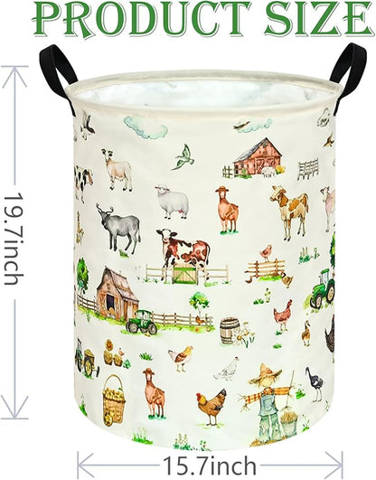 Farm Pattern 19.7 Inch Round Laundry Clothes Hamper Laundry Basket with Handles,Storage Organizer Bins Laundry Gift Basket for Room, Bedroom Decor