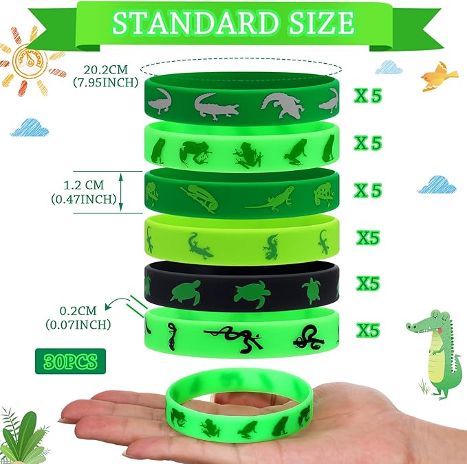 30 Pack Reptile Party Supplies Crocodile Silicone Wristbands Reptile Party Favors Crocodile Party Favors Bracelet Gifts Bag Stuffer for Reptile Crocodile Themed Birthday Party Supplies (Reptile)