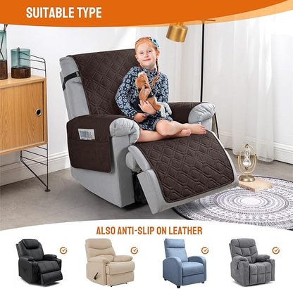 VANSOFY 100% Waterproof Recliner Chair Covers, Recliner Cover Non-Slip Dog Chair Cover Furniture Protector Washable Slipcover with Pocket, Elastic Straps for Pets, Dogs(Chocolate, 28")