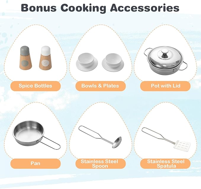 HONEY JOY Kids Kitchen Playset, Double Side Little Chef Play Kitchen for Toddler & Restaurant, Cookware, Microwave, Sink, Storage Cabinet, Wooden Pretend Play Toy Kitchen Set, Gift for Boy Girl, Gray