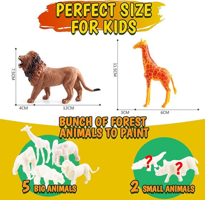 FUNZBO Safari Animals Figures Paint Set for Kids, Arts and Crafts Supplies Painting Kit for Kids ages 4-8, Zoo Jungle Animals Figurines Toy & Playsets for Toddlers 1-3,3-5,5-7 Boys Girls Birthday Gift