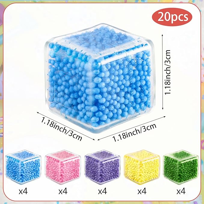 Hooqict 20Pcs Stress Cube Squishy Stress Balls Ice Cube Fidget Sensory Squeeze Toys Mini Squishies Squishy Cube for Kids Teen Adults Stress Relief Classroom Home Office