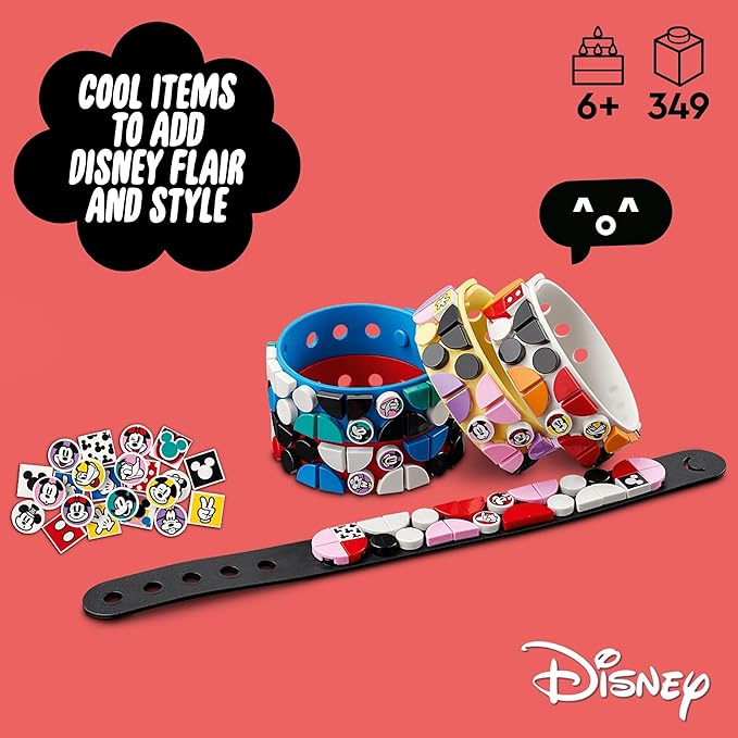 LEGO DOTS Disney Mickey & Friends Bracelets Mega Pack 41947 5in1 Crafts Set, DIY Toy Jewelry Making Kit for Kids, with Glitter and Minnie Mouse Tiles