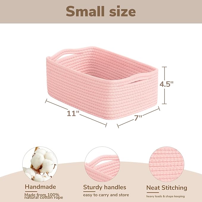 Goodpick Baskets for Organizing, Cube Storage Bin for Decor, 11 x 7 x 4.5 in, Wicker Basket for Organization, Storage Basket for Nursery Organization 3 Pack, Pink