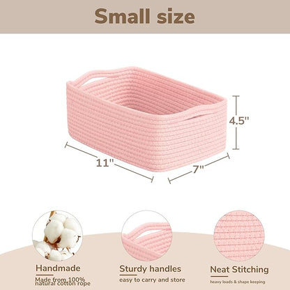 Goodpick Baskets for Organizing, Cube Storage Bin for Decor, 11 x 7 x 4.5 in, Wicker Basket for Organization, Storage Basket for Nursery Organization 3 Pack, Pink