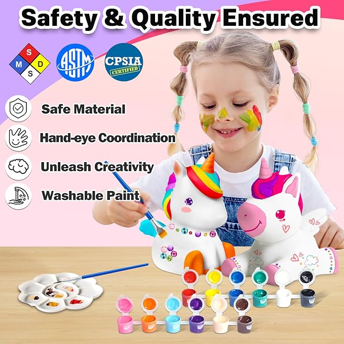 FUNZBO 2Pcs Paint Your Own Unicorn Lamp Kit - Arts and Crafts Supplies Painting Kits for Kids Teens Adults, DIY Night Light Toys for Girls Boys Ages 3 4 5 6 7 8 9 10 11 12 Easter Birthday Gift