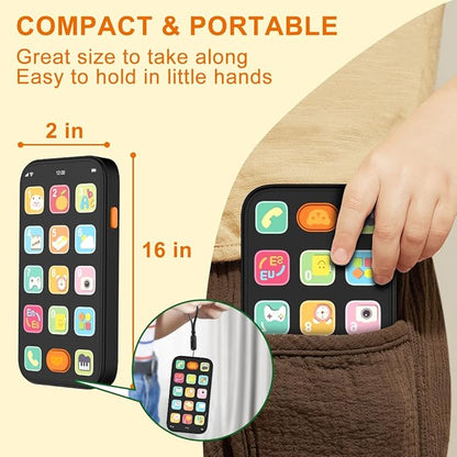 KALUYA Bilingual Baby Phone Toy Phone for Toddler 1-3, Fun Early Learning Musical Baby Toys for 6-12 Months with Sounds and Light, English/Spanish, Gift for 1 Year Old Boys Girls Kids Infant, Black