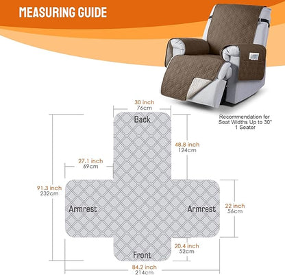 VANSOFY 100% Waterproof Recliner Chair Covers, Recliner Cover Non-Slip Dog Chair Cover Furniture Protector Washable Slipcover with Pocket, Elastic Straps for Pets, Dogs(Brown, 30")