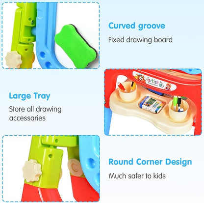 Kids Easel, Adjustable Standing Kids Easels for Toddlers, Double Magnetic Drawing Board with Painting Accessories, Present for Little Boys and Girls Age 3 4 5, Blue