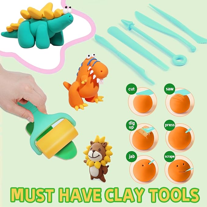 50G Air Dry Clay Kit-24 Colors Modeling Clay for Kids,Molding Clay Supplies with Mould Tools and Animal Accessories,Art Crafts Gift for Boys and Girls