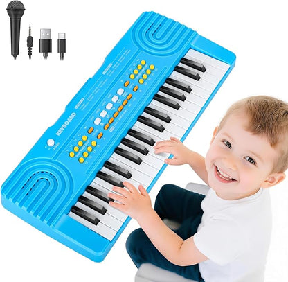 Upgraded 37 Key Keyboard Piano Kids Toy for Toddlers Electric Pianos with Microphone Music Toys for 3 4 5 6 7 Year Old Girls Boys Birthday Gifts (Blue)
