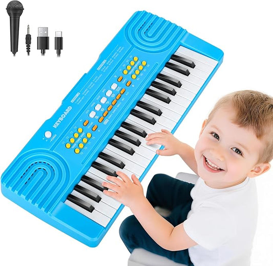 Upgraded 37 Key Keyboard Piano Kids Toy for Toddlers Electric Pianos with Microphone Music Toys for 3 4 5 6 7 Year Old Girls Boys Birthday Gifts (Blue)