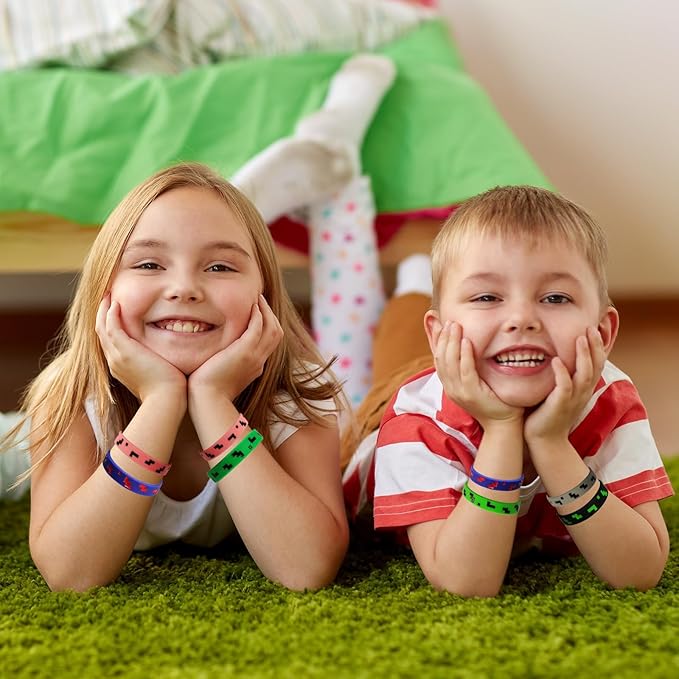 Pixel Miner Theme Party Favors, 24 Pieces Silicone Bracelets Wristband Small Size,Birthday Party Supplies,Valentines Day Gifts for Kids Classroom