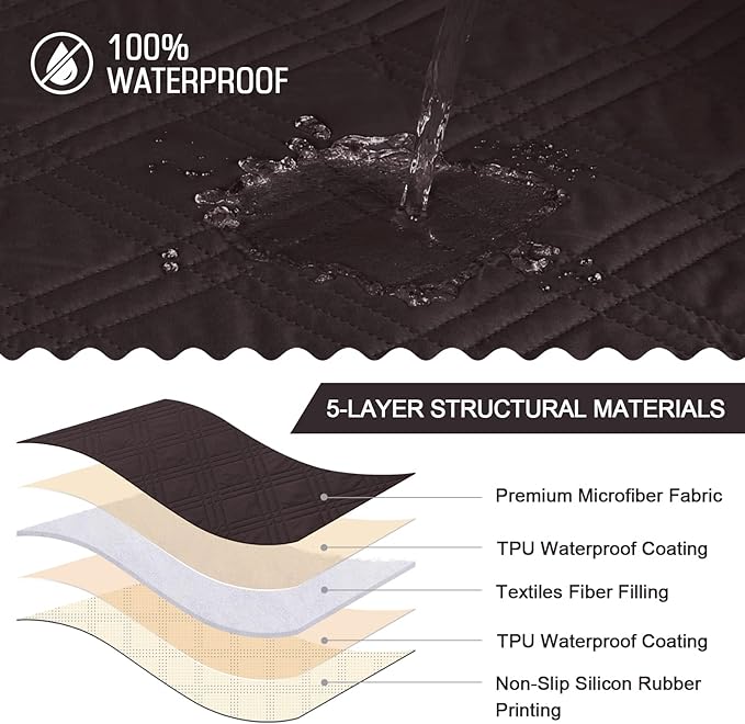 TAOCOCO 100% Waterproof Recliner Chair Cover, Small Recliner Covers for Recliner Chair with Pocket, Non Slip Reclining Chair Cover Furniture Protector for Kids, Pets(X-Small Chair, Coffee)