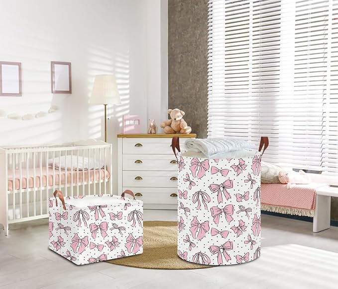 NTAOHAMPER Laundry Hamper,Laundry Basket,Baby Nursery Hamper,Waterproof Storage Bin,Clothes Organizer Basket,Room Decor(Hand-drawn Bowknot)