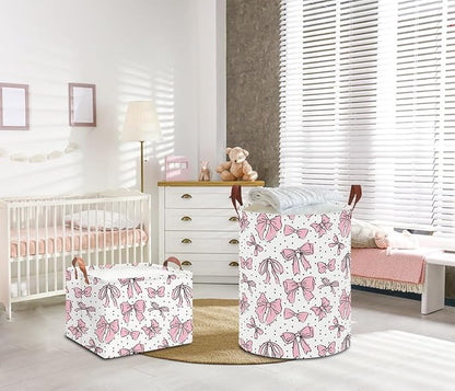 NTAOHAMPER Laundry Hamper,Laundry Basket,Baby Nursery Hamper,Waterproof Storage Bin,Clothes Organizer Basket,Room Decor(Hand-drawn Bowknot)