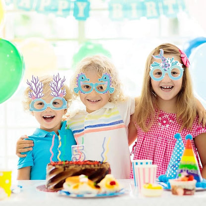 32 Pcs Mermaid Party Decorations Mermaid Paper Glasses Frame Under the Sea Photo Booth Props Mermaid Eyeglasses for Girls Summer Beach Theme Birthday Party Baby Shower Favors Supplies