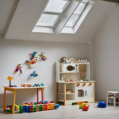 Kids Play Kitchen, Wooden Kitchen Playset for Kids with 12 Pcs Toy Food & Cookware Accessories, Toys Kitchen Small Pretend Play Kitchen for Toddlers