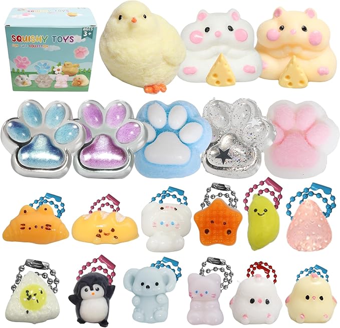 20pcs Squishy Pack,Fidget Toys Kit,Include taba Squishies Party Favors for Kids 4-8 8-12 Treasure Box Toys for Classroom Birthday Xmas Gifts Goodie Bag Stocking Stuffers for Teens (20pcs)
