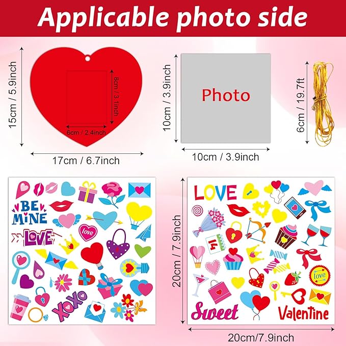 Qyeahkj 36 Sets Valentine 's Day Craft for Kids DIY Valentines Day Heart Picture Frame Craft Kit Valentine Photo Frame Craft and Arts Kit for Home Class Kindergarten Party Art Activity