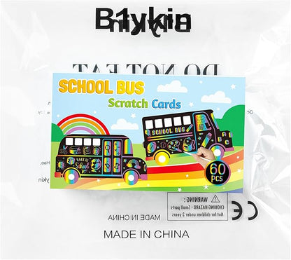 B1ykin School Bus Scratch Cards Gift - Back to School Magic Bus Scratch Paper Art Kit for Kids, DIY First Day of School Scratch Off Hanging Card Party Favors for Classroom Activity Art Project