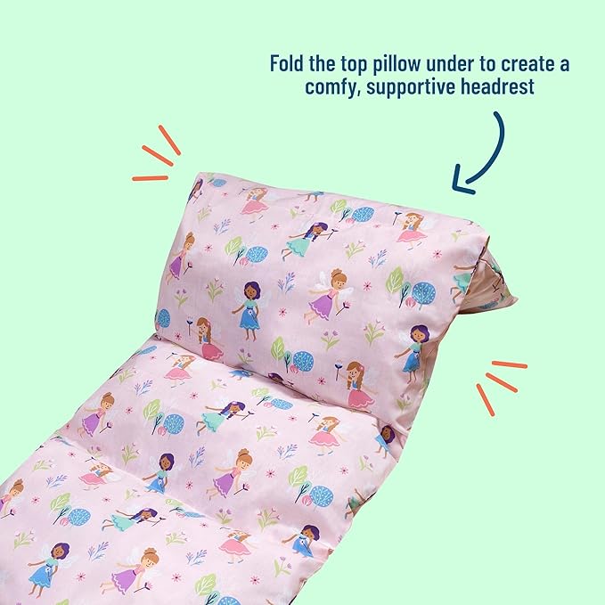 Wildkin Kids Floor Lounger: Ideal for Boys and Girls, Travel-Friendly, Perfect for Sleepovers - Pillow Lounger for Kids, Requires Standard Size Pillows Not Included (Fairy Garden)