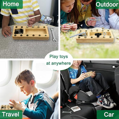 Inslat Montessori Screwdriver Board Set, Wooden Montessori Toy Tool for 3 4 5 Year Old Kids, Educational Screw Board Sensory Learning Toys STEM Fine Motor Skills Toys