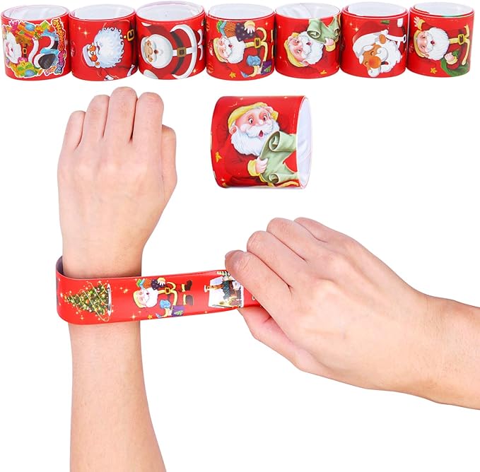 Ruisita 60 Pieces Christmas Slap Bracelets Slap Bands Bracelets Toys Santa Claus Slap Wristband for Christmas Party Favors