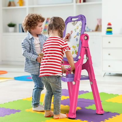 Amagoing Easel for Kids, Adjustable Standing Art Easel for Toddler, Double Drawing Board with Painting Accessories, Birthday Christmas Gift for Little Boys and Girls, Middle Size Purple