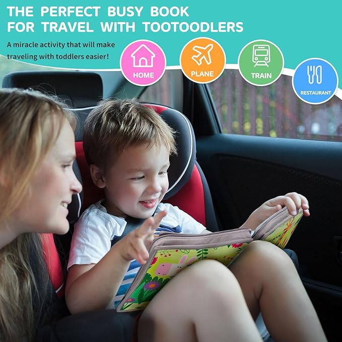 Quiet Book for Toddlers, Busy Book Montessori Toys with Preschool Learning Educational Activities for Boys & Girls，Toddler Book Activity for Car Travel Must Have Trip Essential
