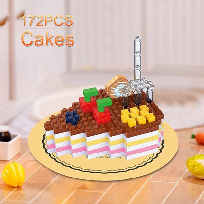 Mini Building Blocks Sets Toys City Fast Food 4 Packs for Kids, Micro Mini Blocks Bricks Kit for Party Favors Goodie Bags, Birthday Gifts Dessert Hamburger, French Fries, Cake, Popcorn