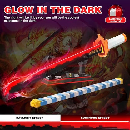 Jorumo Demon Slayer Sword Building Set, 27in Rengoku Kyoujurou Sword Building Block with Scabbard and Stand, Cosplay Anime Sword Toy Building Set for Collecting 790 Pieces, Luminous