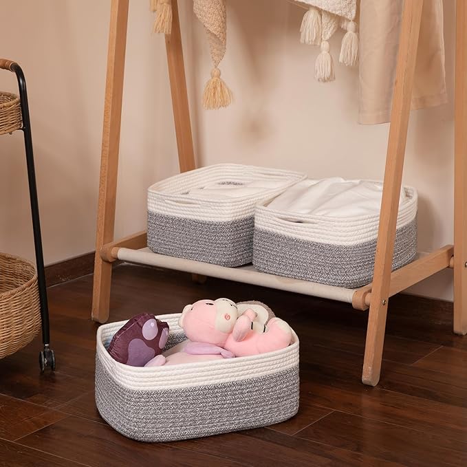 OIASKET Storage Baskets for Organizing 3 Pack, Woven Baskets for Shelves, Closet Organizer Bins Empty Gift Basket Toy Storage for Toys, Books, Towels, Clothes, 15"x11.42"x6.7", Grey
